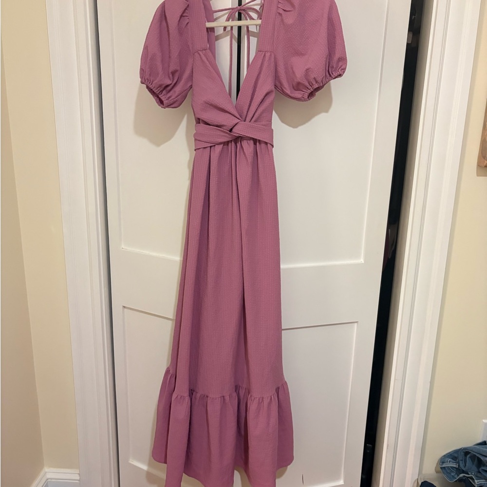 Astr The Label Dusty Rose Puff-Sleeve Wrap Maxi Dress